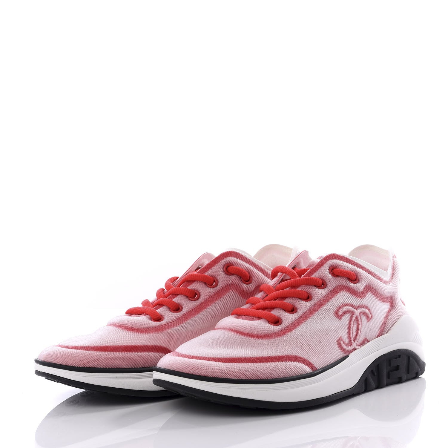 Chanel Lycra Fabric CC Sneakers 38 White Red 2 of 11