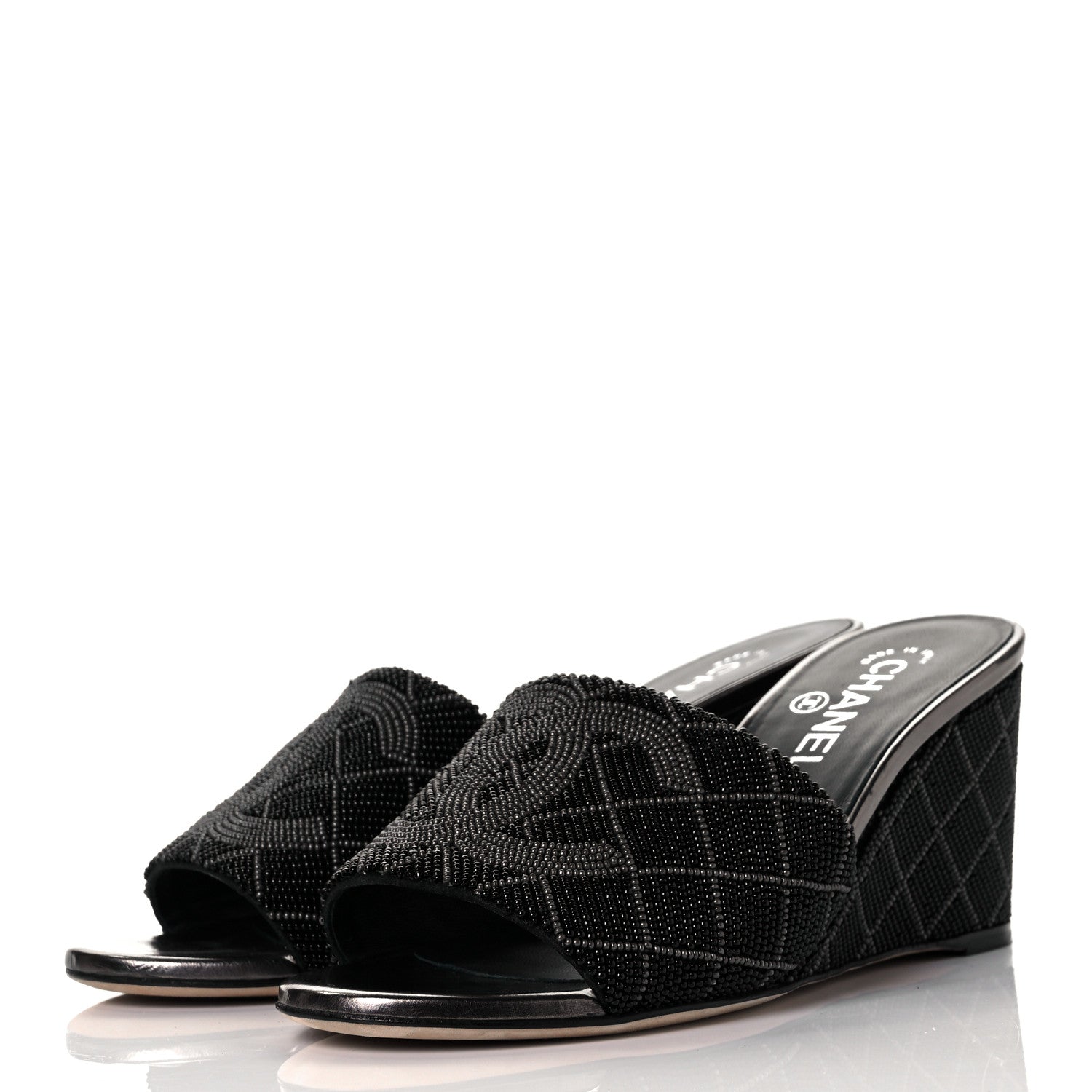 Chanel Beaded CC Mule Sandals 38.5 Black 3 of 7