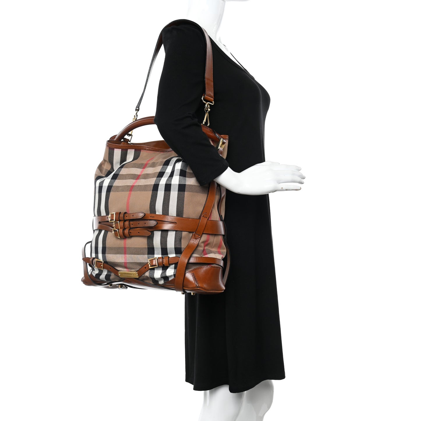 House Check Bridle Calfskin Medium Gosford Hobo Dark Tan