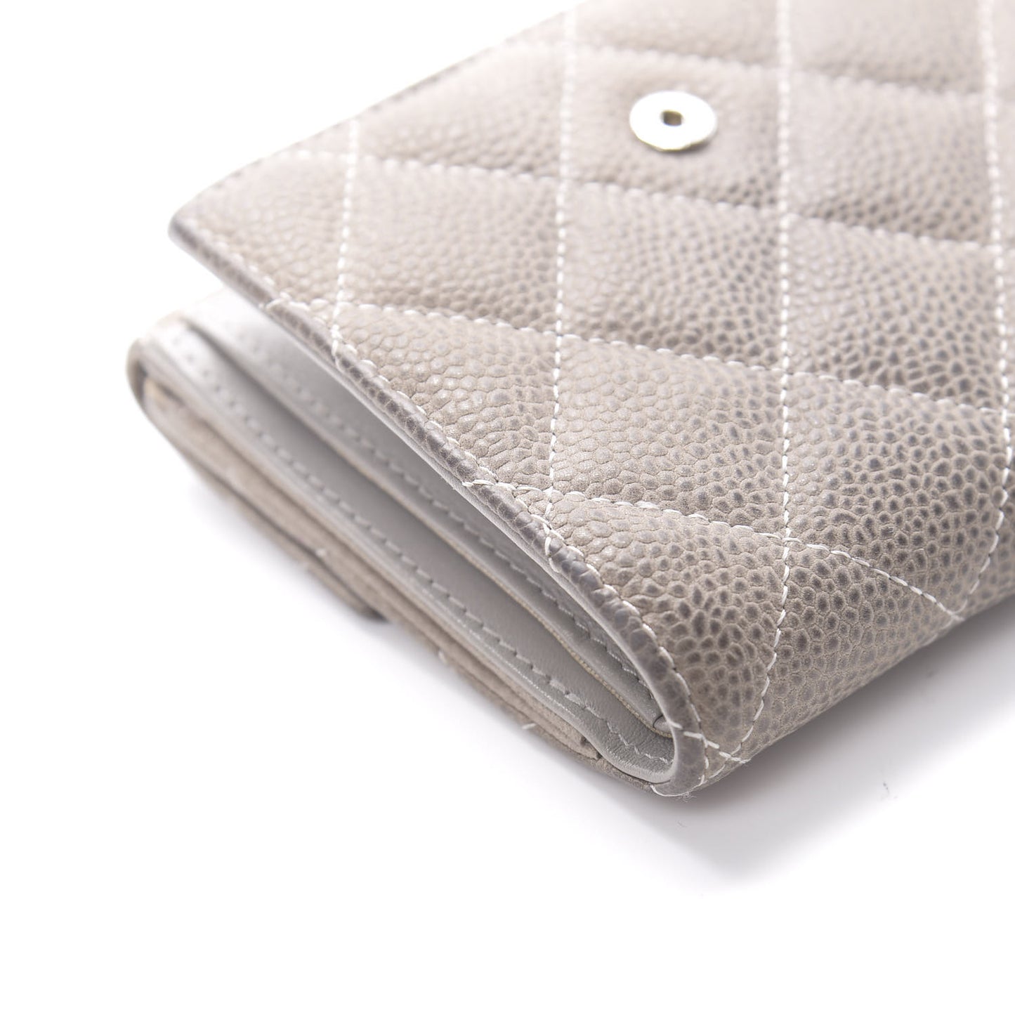 Iridescent Caviar Quilted Compact French Flap Wallet Grey