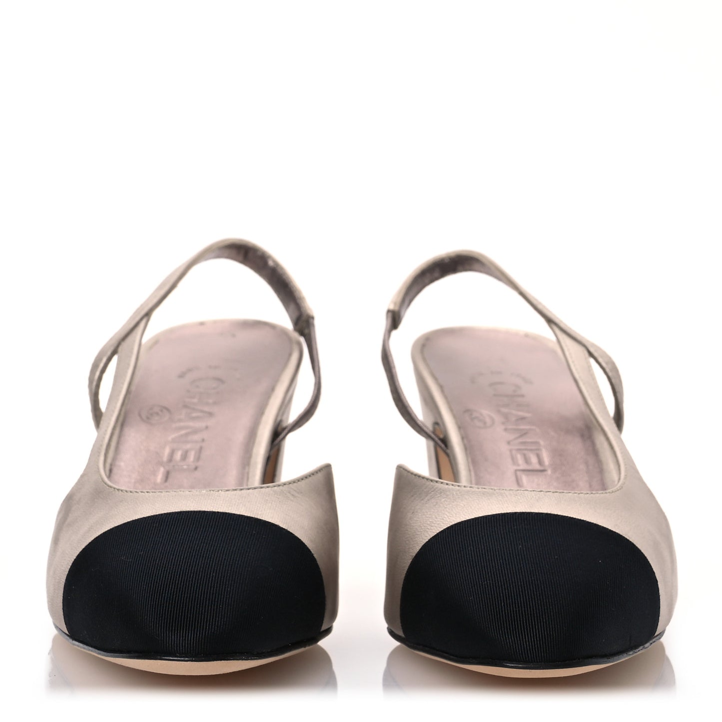 Laminated Lambskin Grosgrain Cap Toe CC Slingback Pumps 37 Copper Black