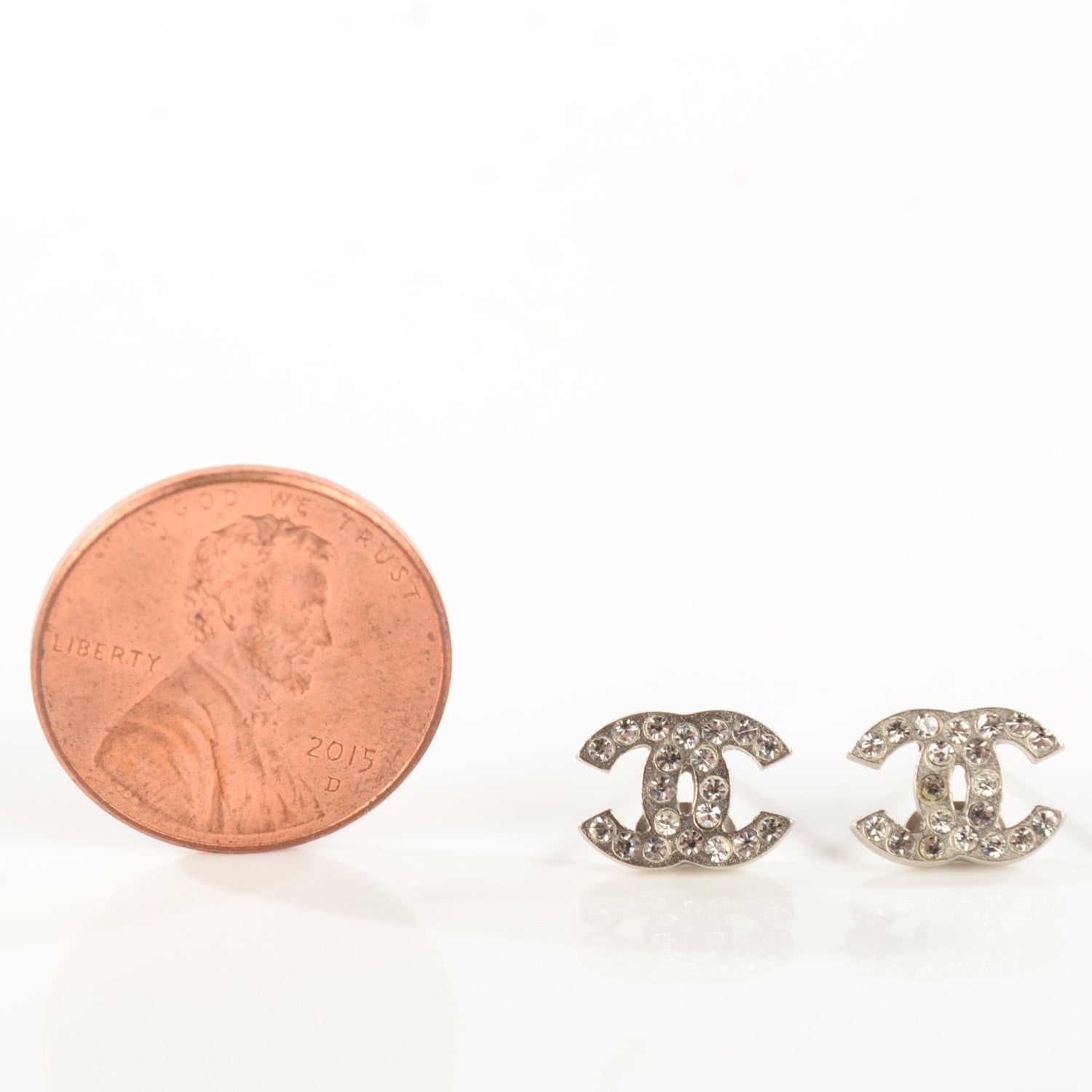 Chanel Crystal Timeless CC Earrings Silver 2 of 5