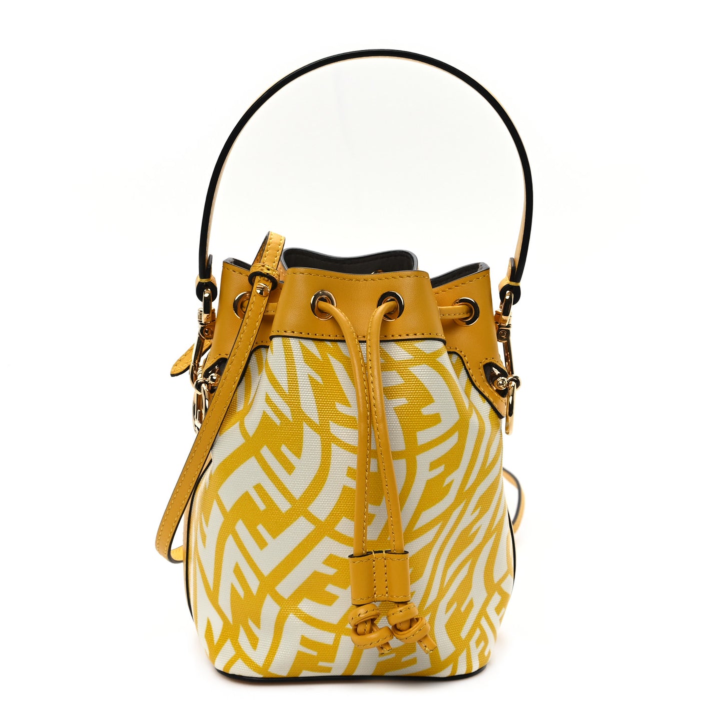 X SARAH COLEMAN Glazed Canvas Vitello King F is Fendi FF Vertigo Mini Mon Tresor Bucket Bag Mimosa White