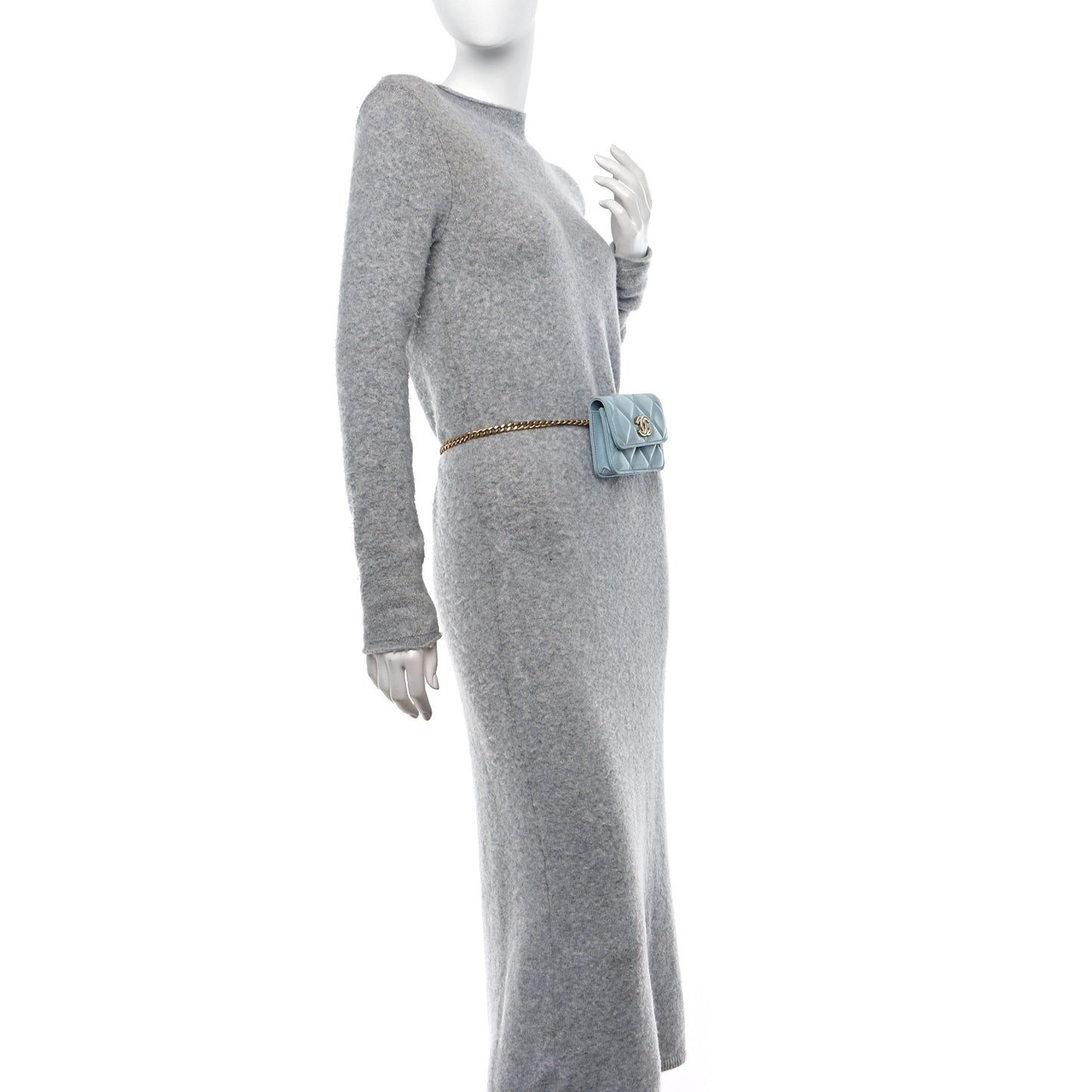Lambskin Enamel Quilted Pending CC Flap Belt Bag Light Blue