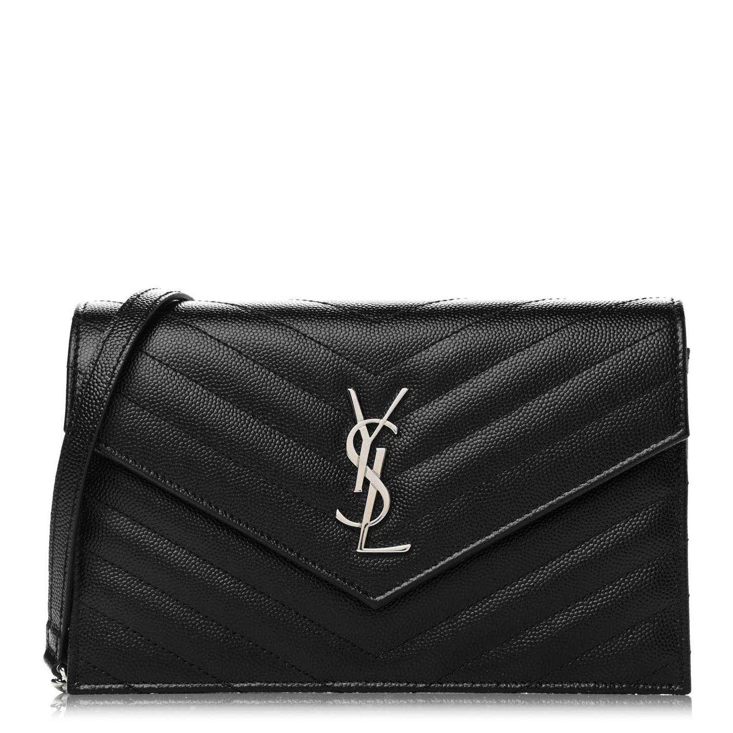 Grain De Poudre Matelasse Chevron Monogram Envelope Chain Wallet Black