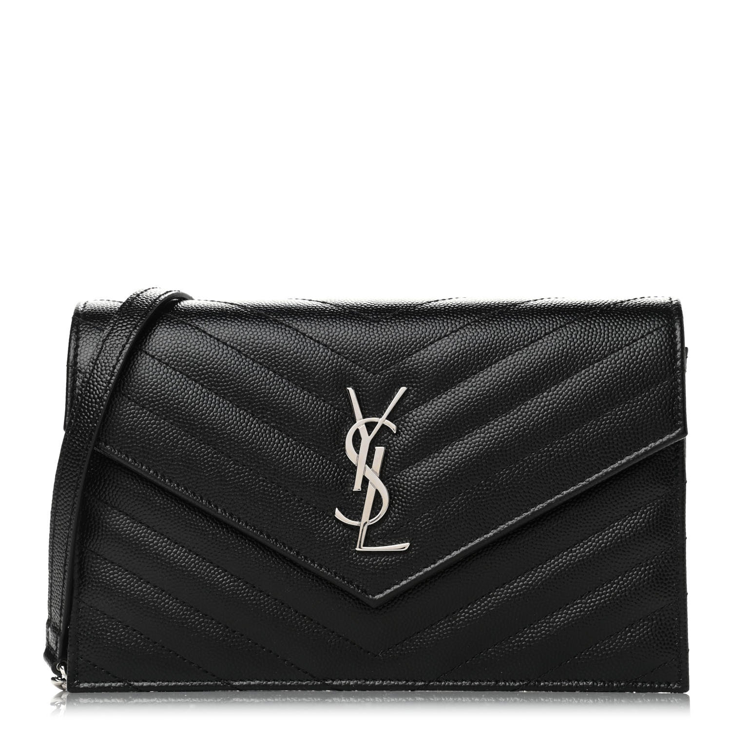 Saint Laurent Grain De Poudre Matelasse Chevron Monogram Envelope Chain Wallet Black 1 of 4