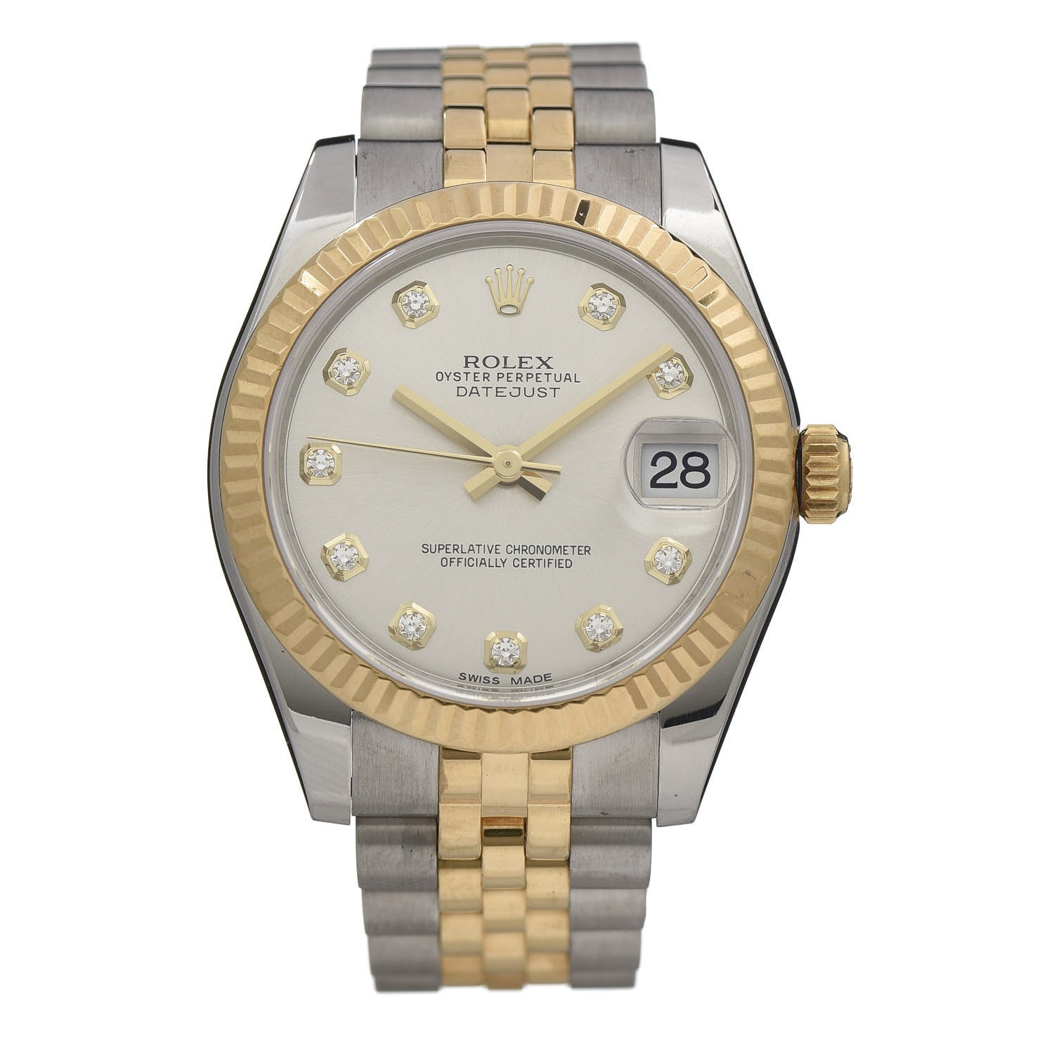 Rolex Stainless Steel 18K Yellow Gold Diamond 31mm Oyster Perpetual Datejust Watch Silver 178273 1 of 7
