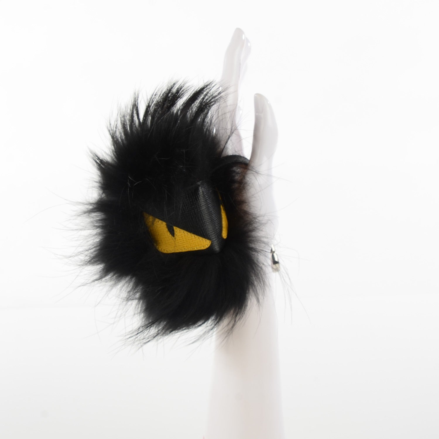 Fendi Vitello Elite Fox Fur Fusto Monster Bag Bug Charm Black Yellow 2 of 7