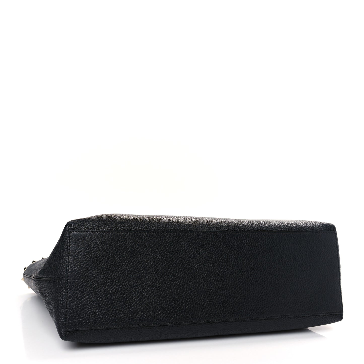 Grained Calfskin Rockstud Shoulder Tote Black