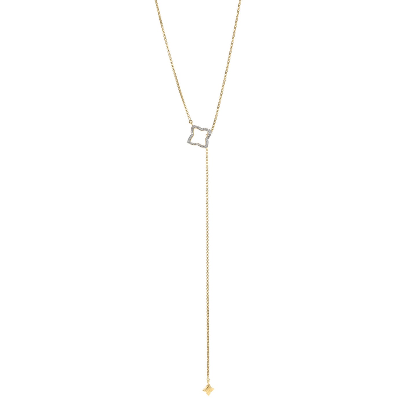 18K Yellow Gold Diamond Quatrefoil Lariat Necklace