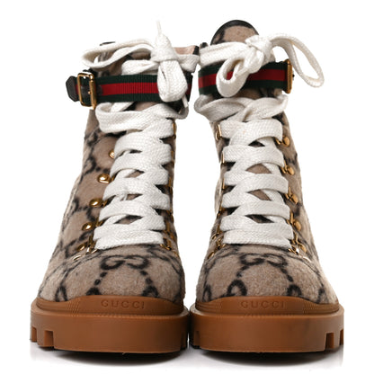 Gucci Covered Wool Big GG Monogram Womens Lace Up Combat Ankle Boots 40 Beige Ebony Cocoa 2 of 12