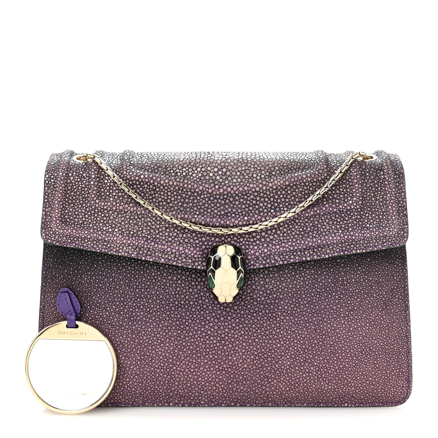 Bulgari Calfskin Galuchat Serpenti Forever Shoulder Bag Purple 3 of 14