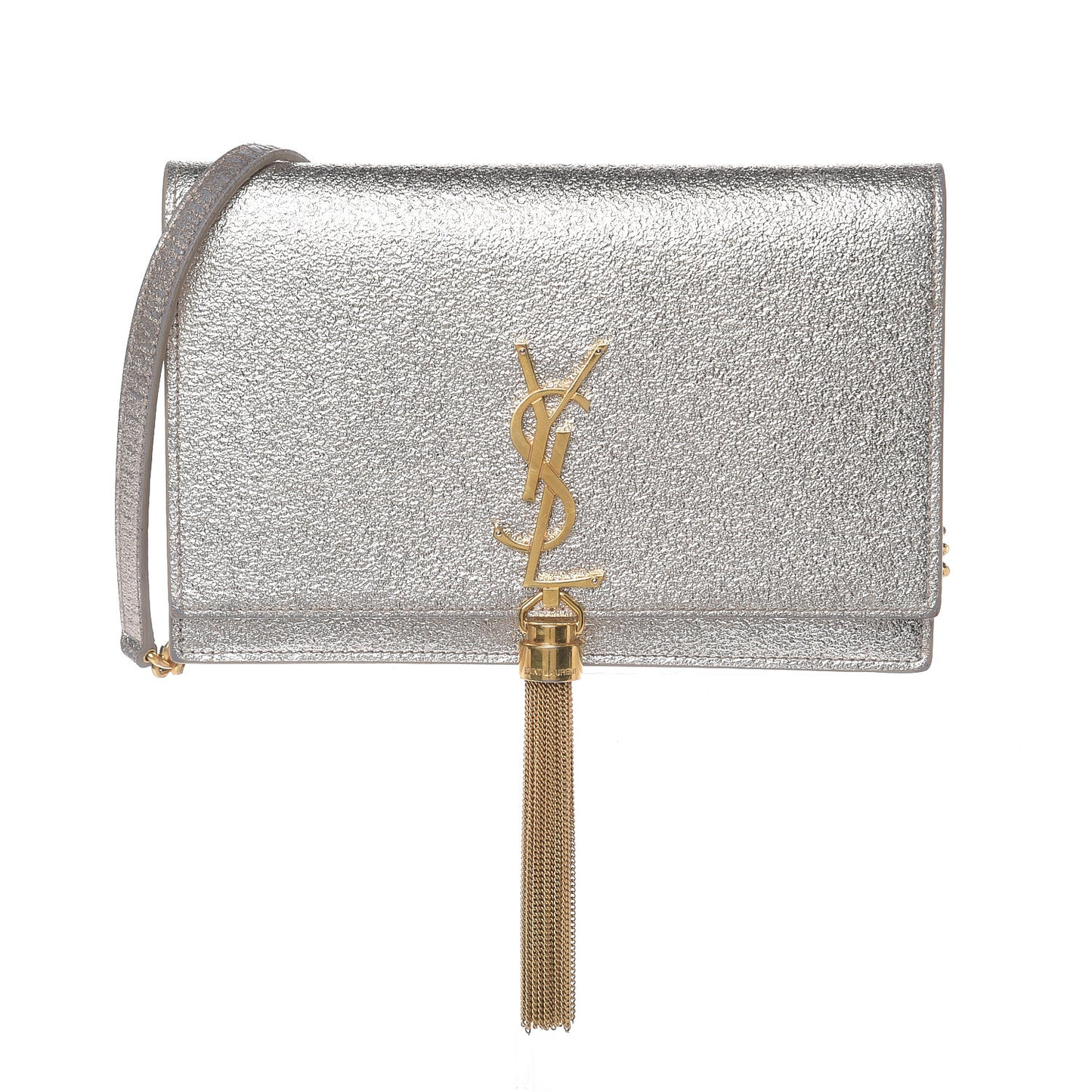 Metallic Calfskin Kate Monogram Tassel Chain Wallet Gold