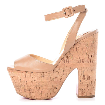 Christian Louboutin Kid Cork Super Dombasle 160 Platform Sandals 40.5 Nude 1 of 9