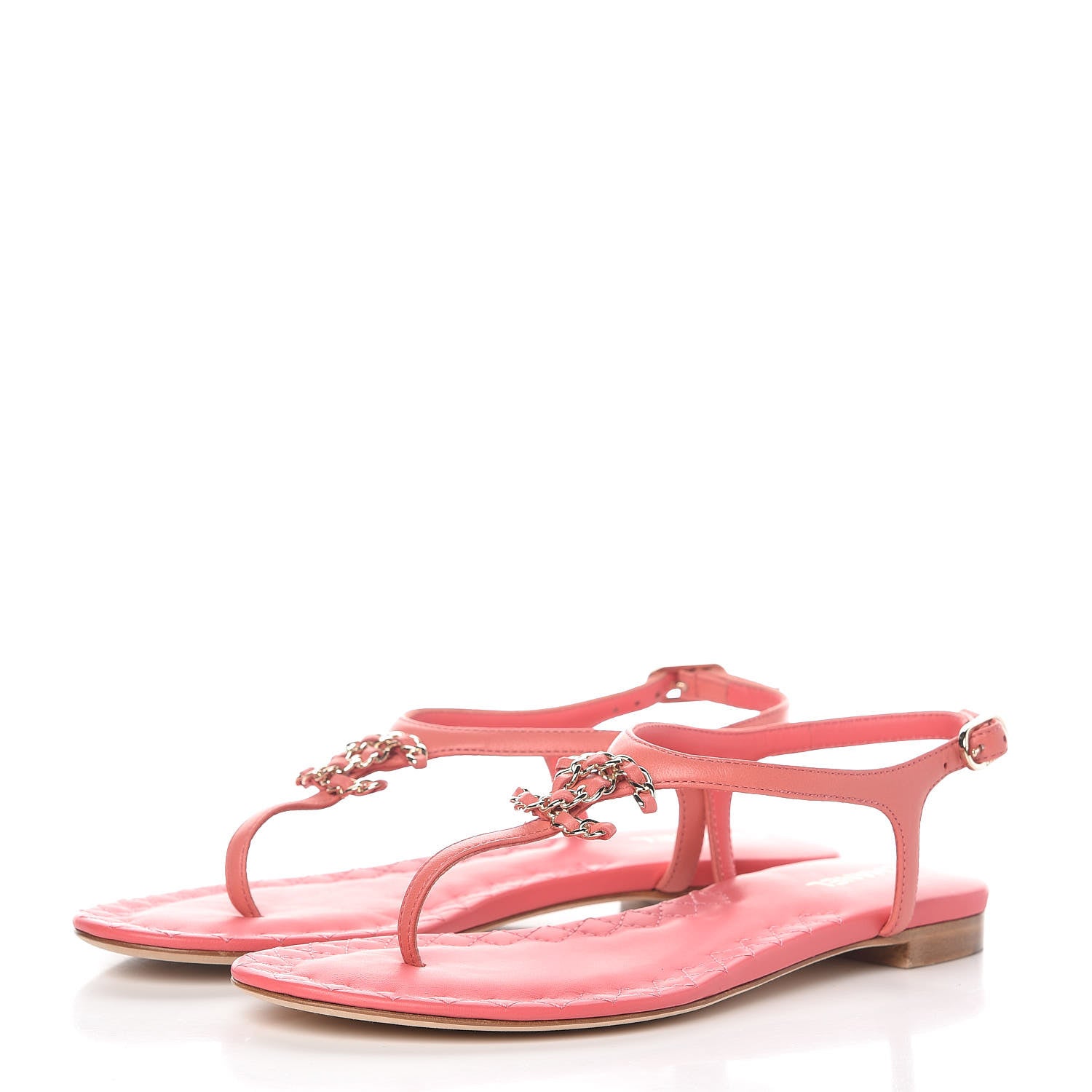 Chanel Lambskin Chain CC Logo Thong Sandals 35 Pink 3 of 9