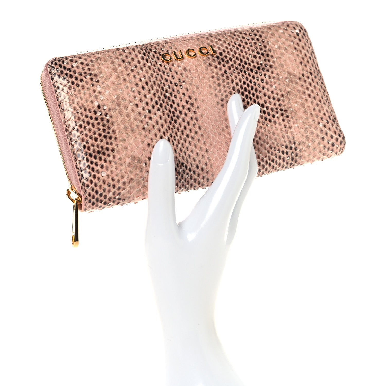 Gucci Snakeskin Zip Around Wallet Pink 2 of 8