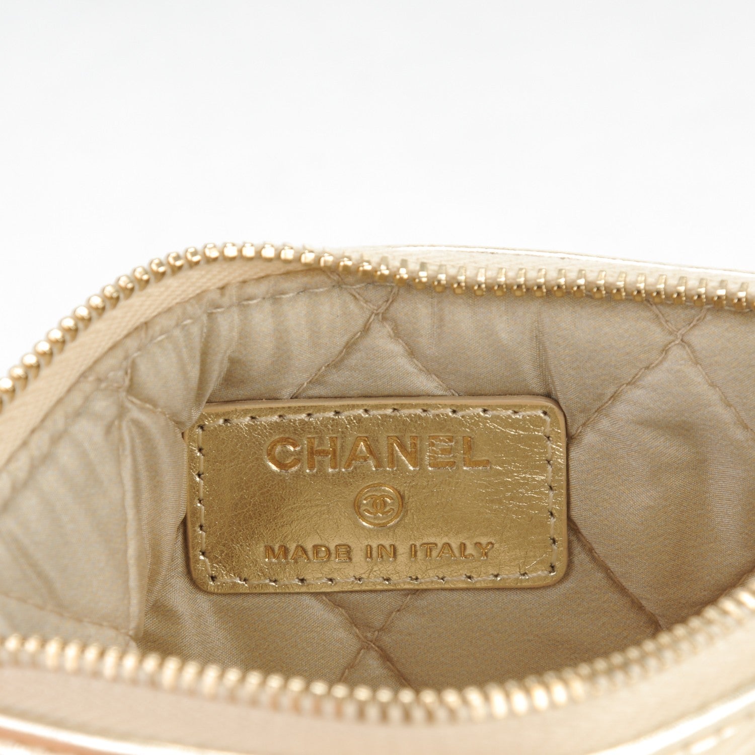 Chanel Metallic Lambskin Embossed Cosmetic Pouch Gold 6 of 7