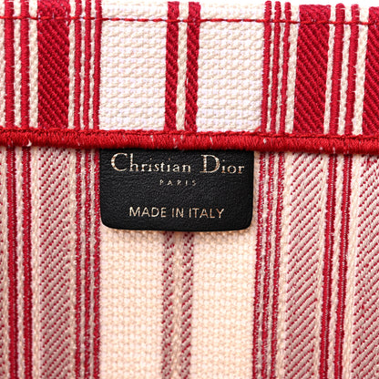 Christian Dior Canvas Embroidered Mykonos Large Striped Book Tote Red 6 of 10
