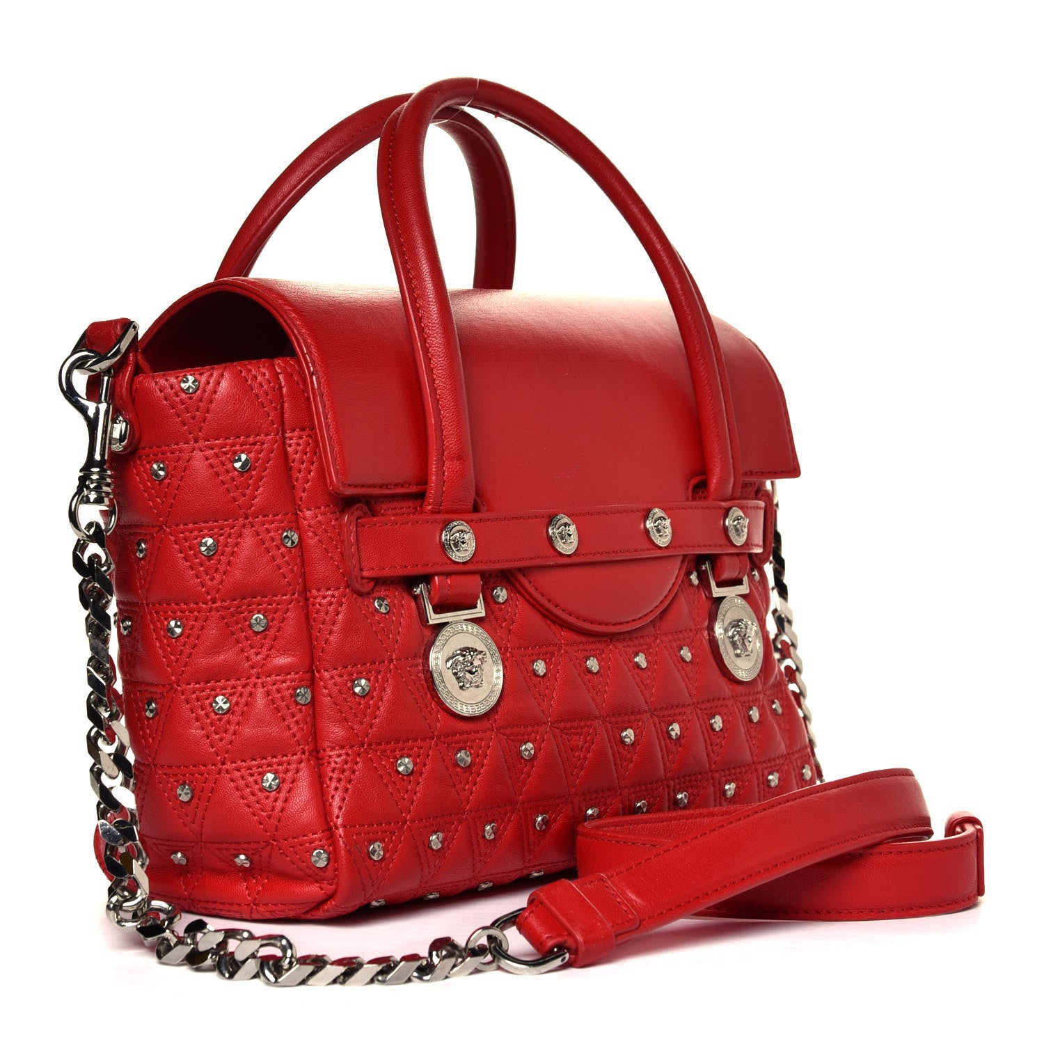 Versace Nappa Trapuntata Triangle Quilted Studded Bag Red 2 of 4