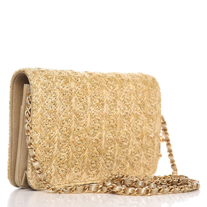 Chanel Woven Straw Braided Ancient Greek Wallet On Chain WOC Beige 3 of 8