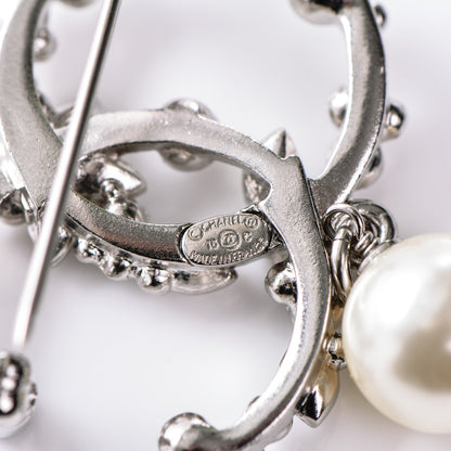 Chanel Crystal Pearl Drop CC Brooch Silver 4 of 4