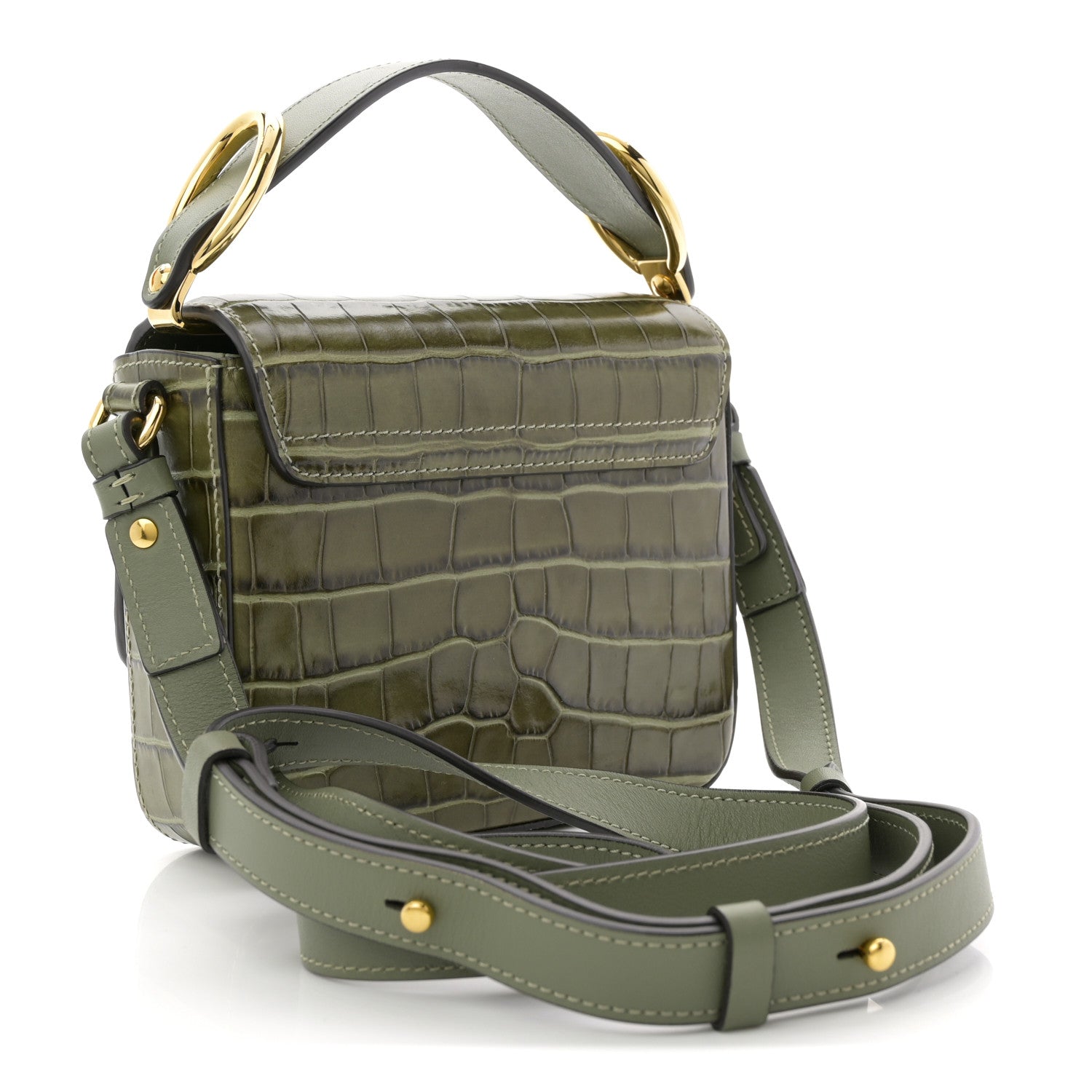 Chloe Calfskin Crocodile Embossed Mini C Double Carry Misty Forest