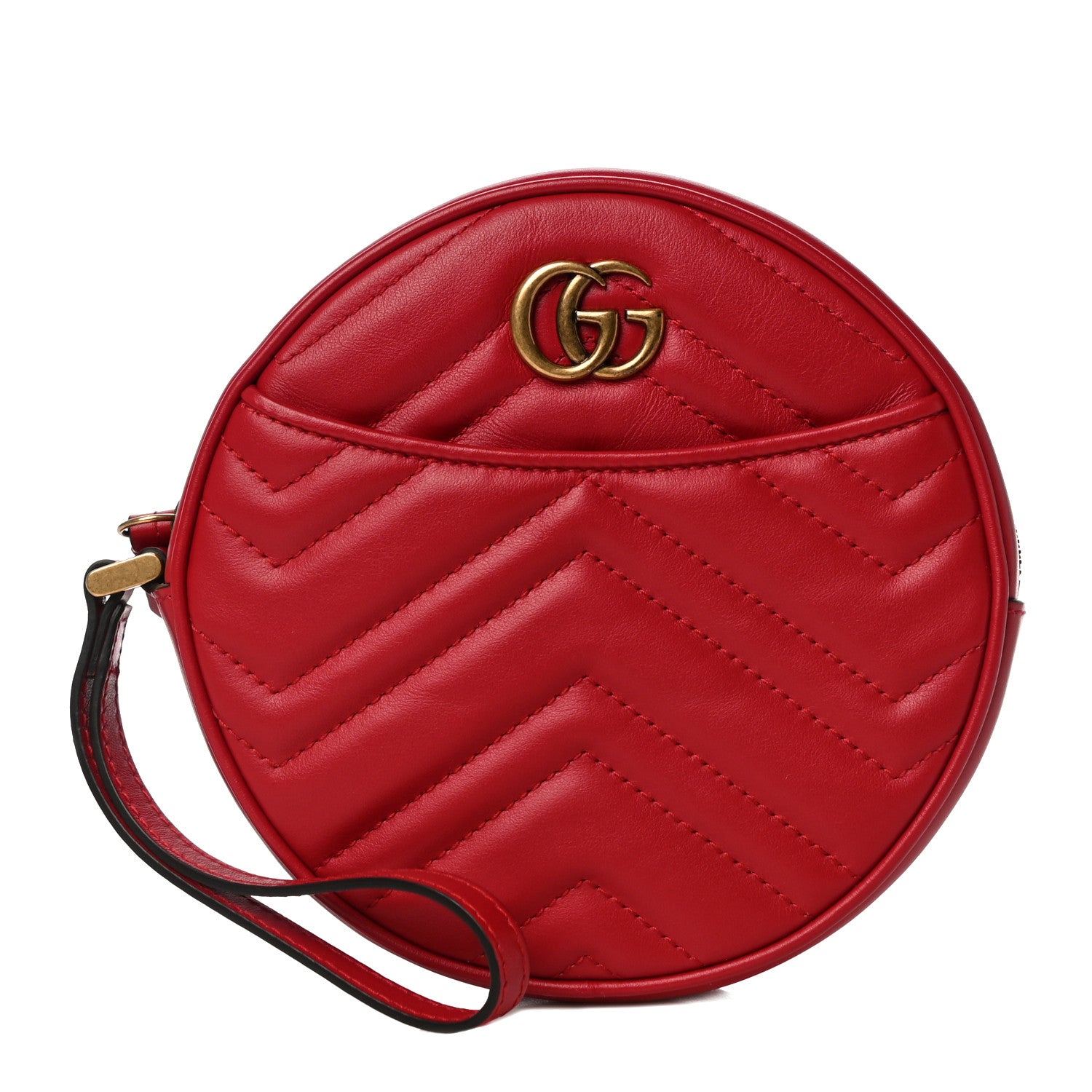Gucci Calfskin Matelasse GG Marmont Round Wrist Wallet Hibiscus Red 1 of 10