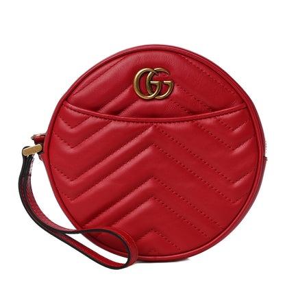 Gucci Calfskin Matelasse GG Marmont Round Wrist Wallet Hibiscus Red 1 of 10