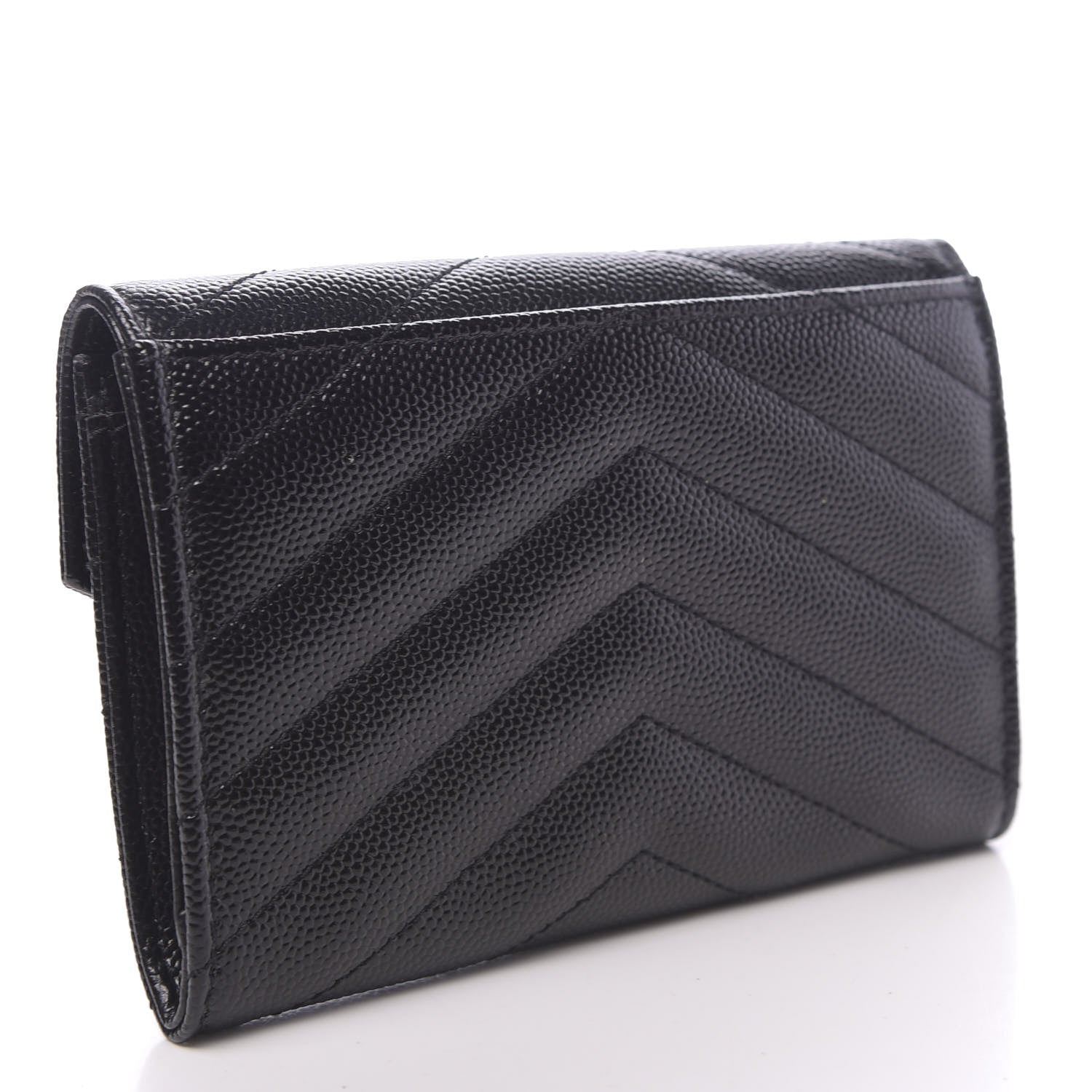 Saint Laurent Grain De Poudre Matelasse Chevron Small Monogram Envelope Wallet Black 3 of 7