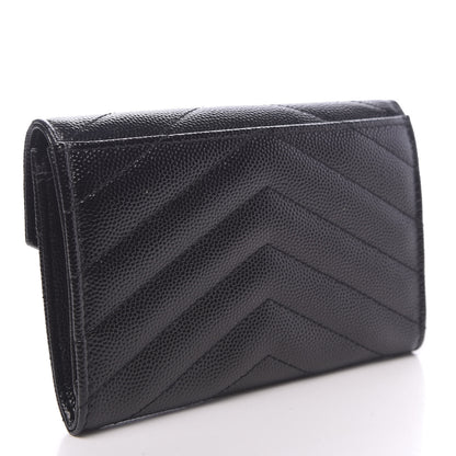 Saint Laurent Grain De Poudre Matelasse Chevron Small Monogram Envelope Wallet Black 3 of 7