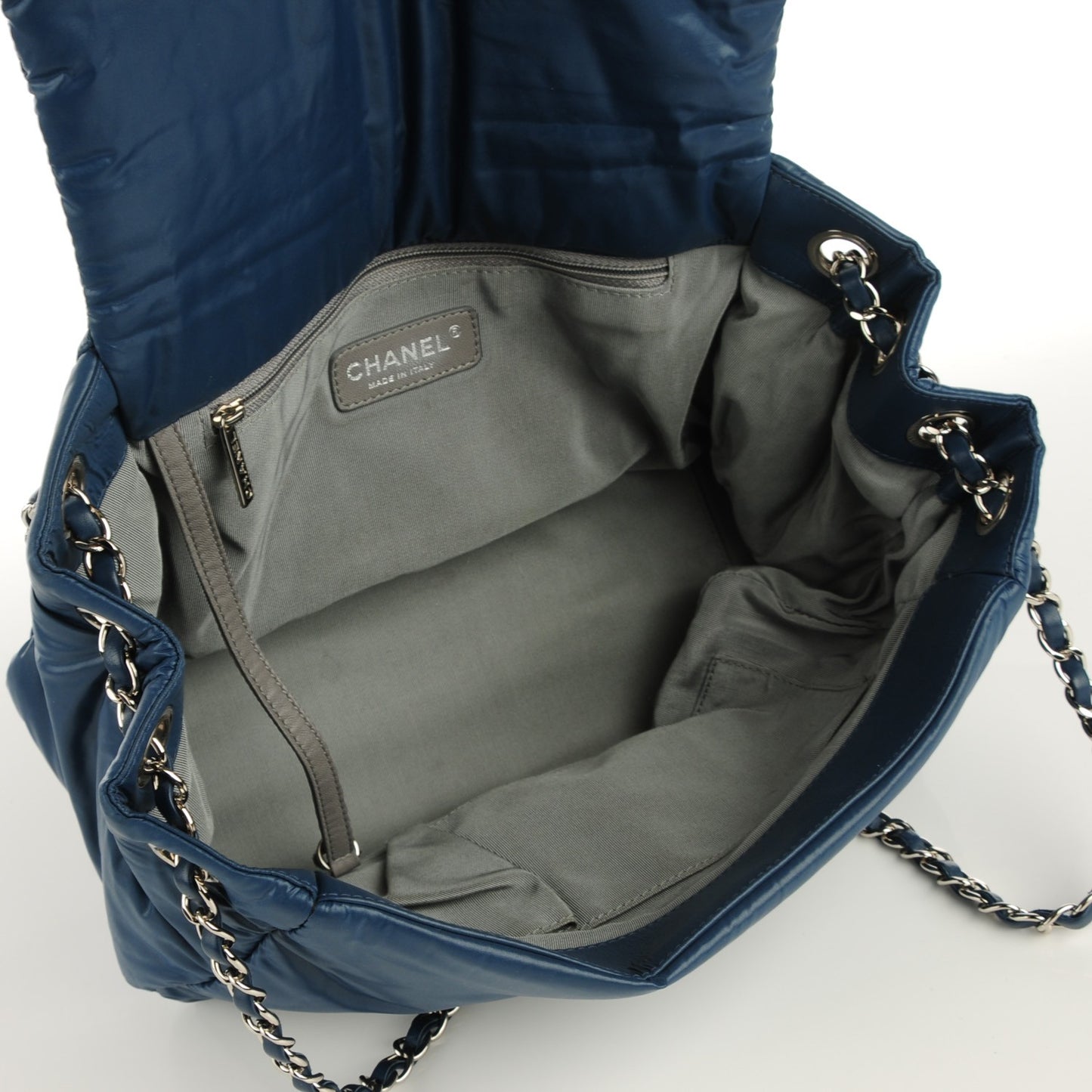 Nylon Quilted Tweed Stitch Bubble Flap Blue