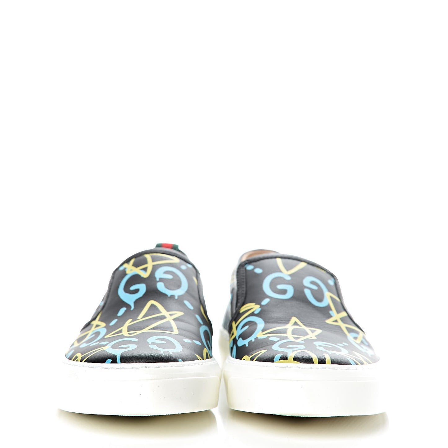 Calfskin GucciGhost Print Womens Slip On Sneakers 37.5 Black New Acquamarine