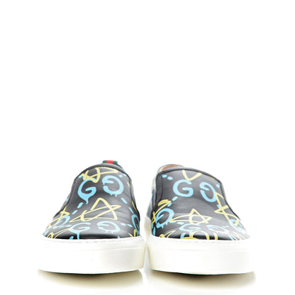Gucci Calfskin GucciGhost Print Womens Slip On Sneakers 37.5 Black New Acquamarine 2 of 8