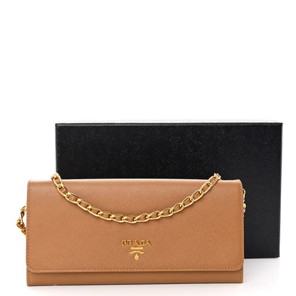 Prada Saffiano Metal Oro Chain Wallet Caramel 10 of 10