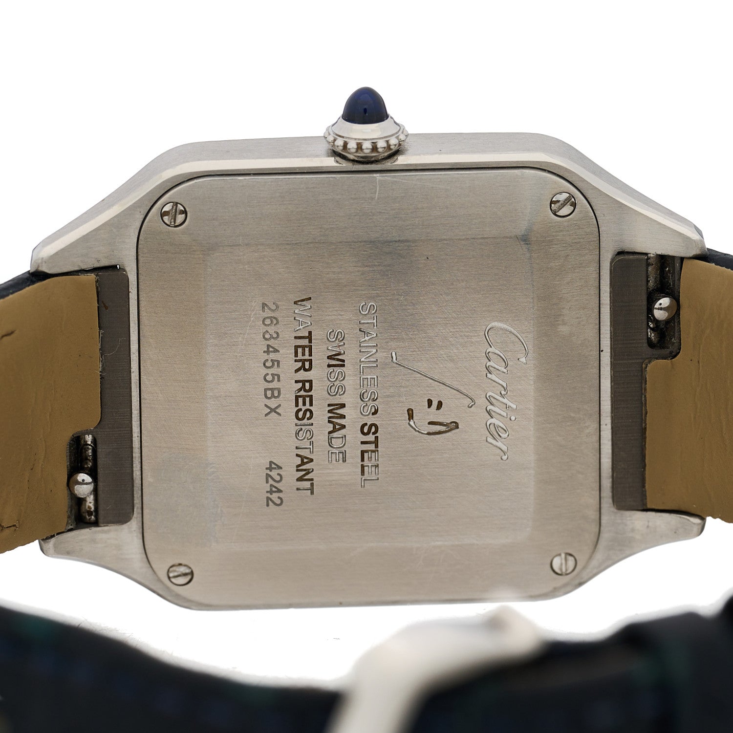 Cartier Stainless Steel Alligator 27.5mm Santos Dumont Quartz Watch Blue 4 of 4