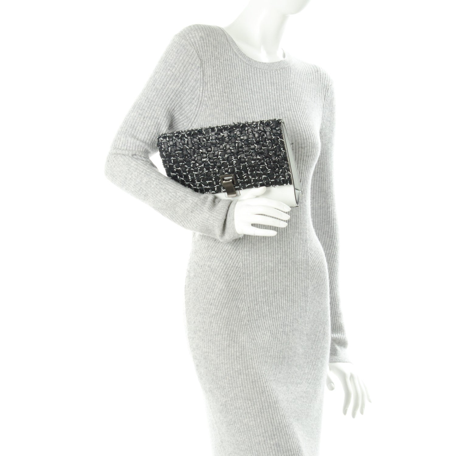 Proenza Schouler Lambskin Woven Small Lunch Bag Clutch Black White 2 of 7