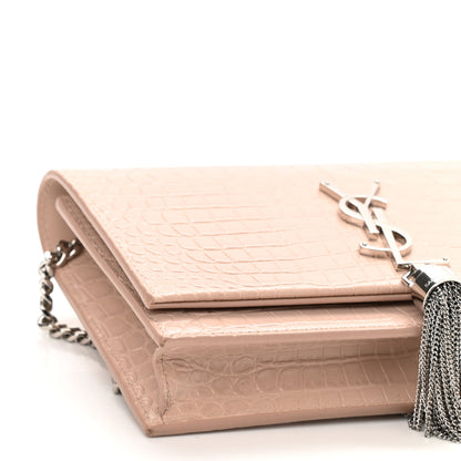 Saint Laurent Calfskin Crocodile Embossed Kate Monogram Tassel Chain Wallet Powder Pink 9 of 10