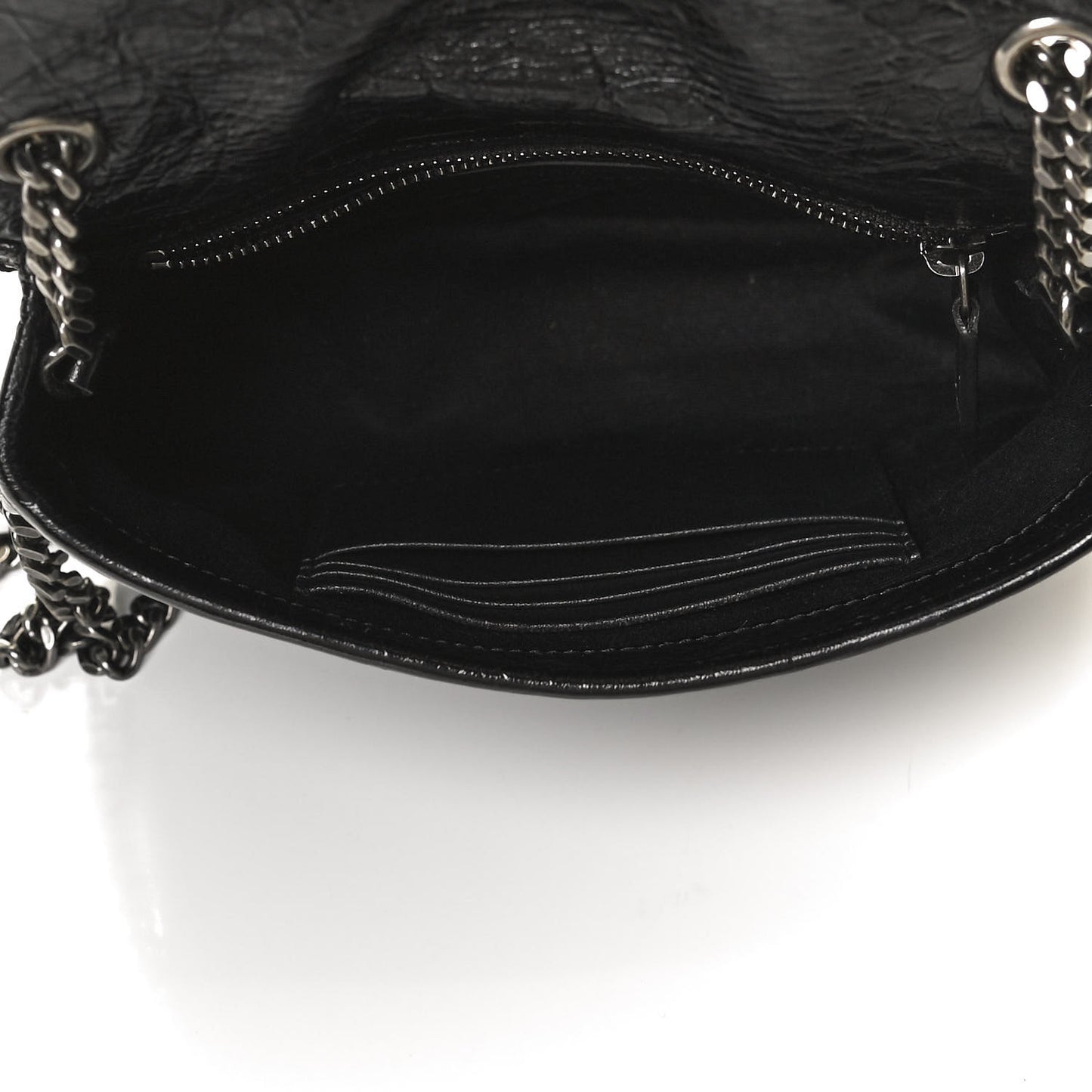 Crinkled Calfskin Matelasse Monogram Niki Chain Wallet Black