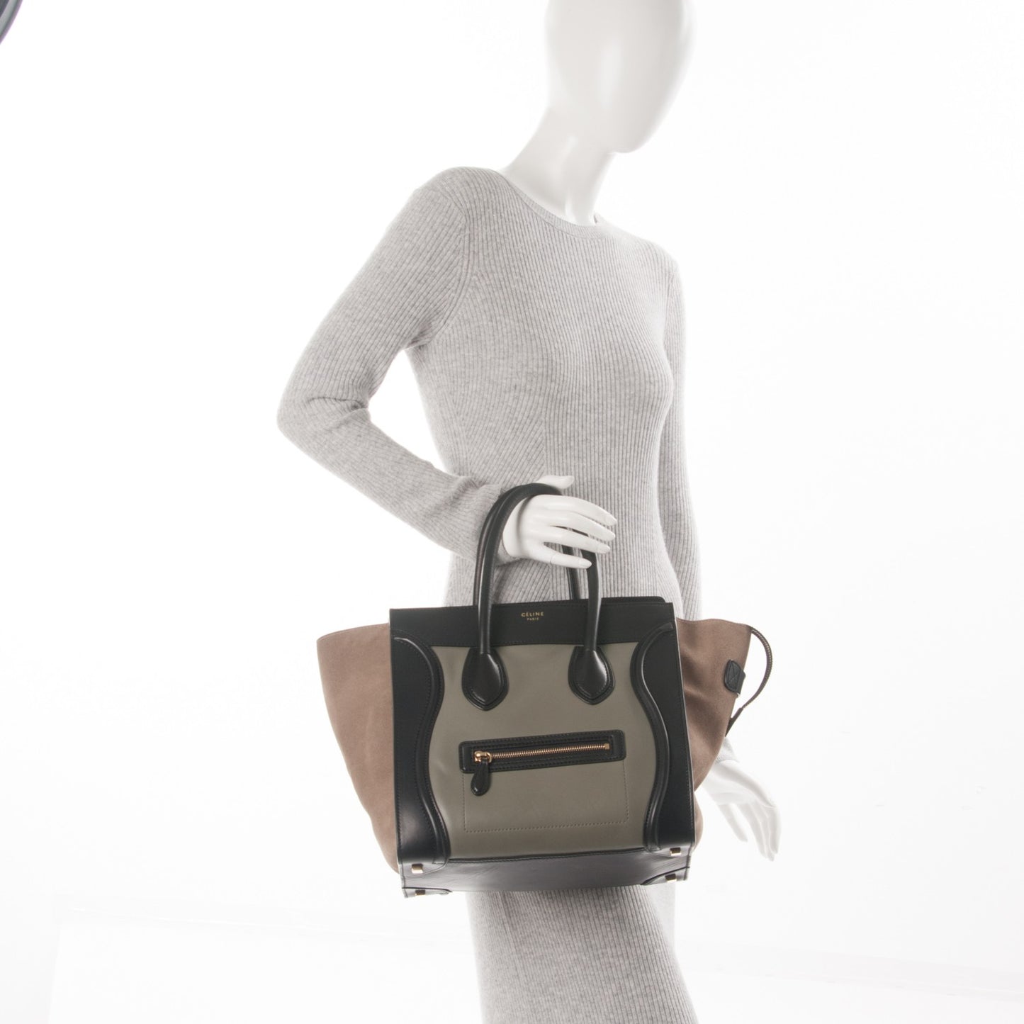 Smooth Calfskin Suede Mini Tri-Color Luggage Almond