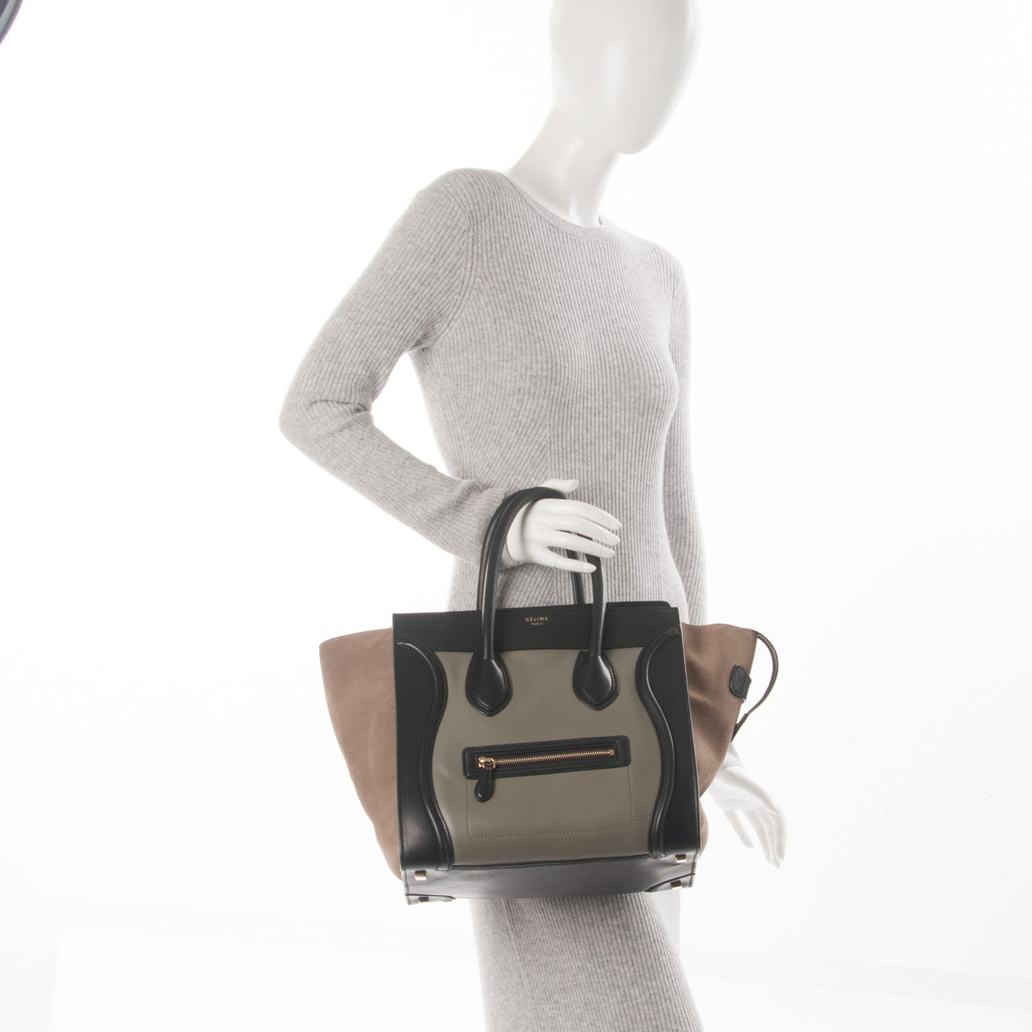 Celine Smooth Calfskin Suede Mini Tri-Color Luggage Almond 2 of 8