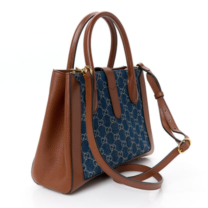 Gucci New Denim GG Monogram Dollar Calfskin Medium Jackie 1961 Tote Blue Tea Cuir Epilog 3 of 10
