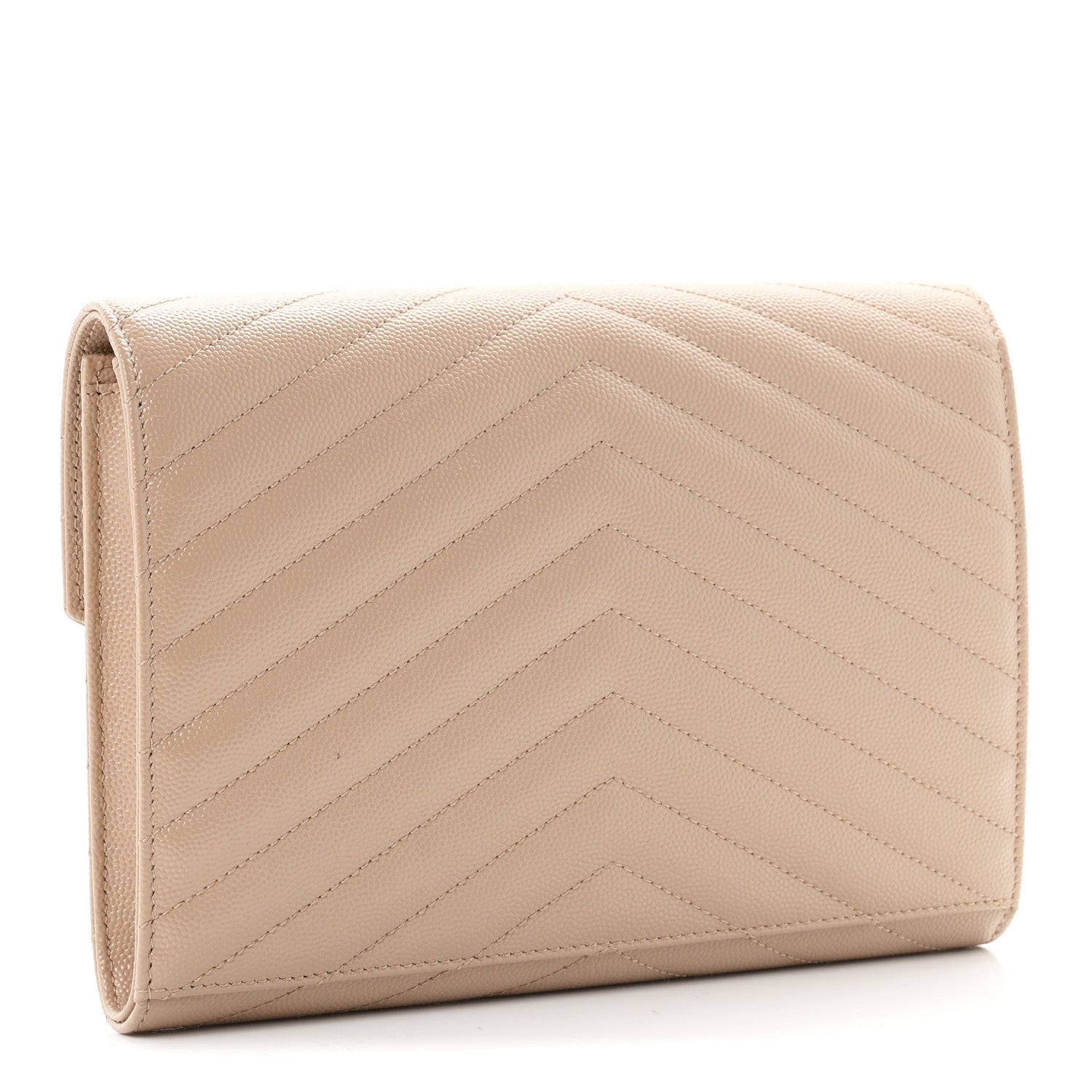 Saint Laurent Grain De Poudre Matelasse Chevron Monogram Envelope Clutch Dark Beige 3 of 7
