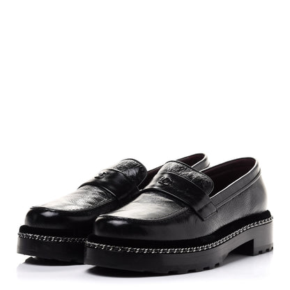 Chanel Crinkled Calfskin Velvet CC Chain Mocassin Loafers 38 Black 3 of 10