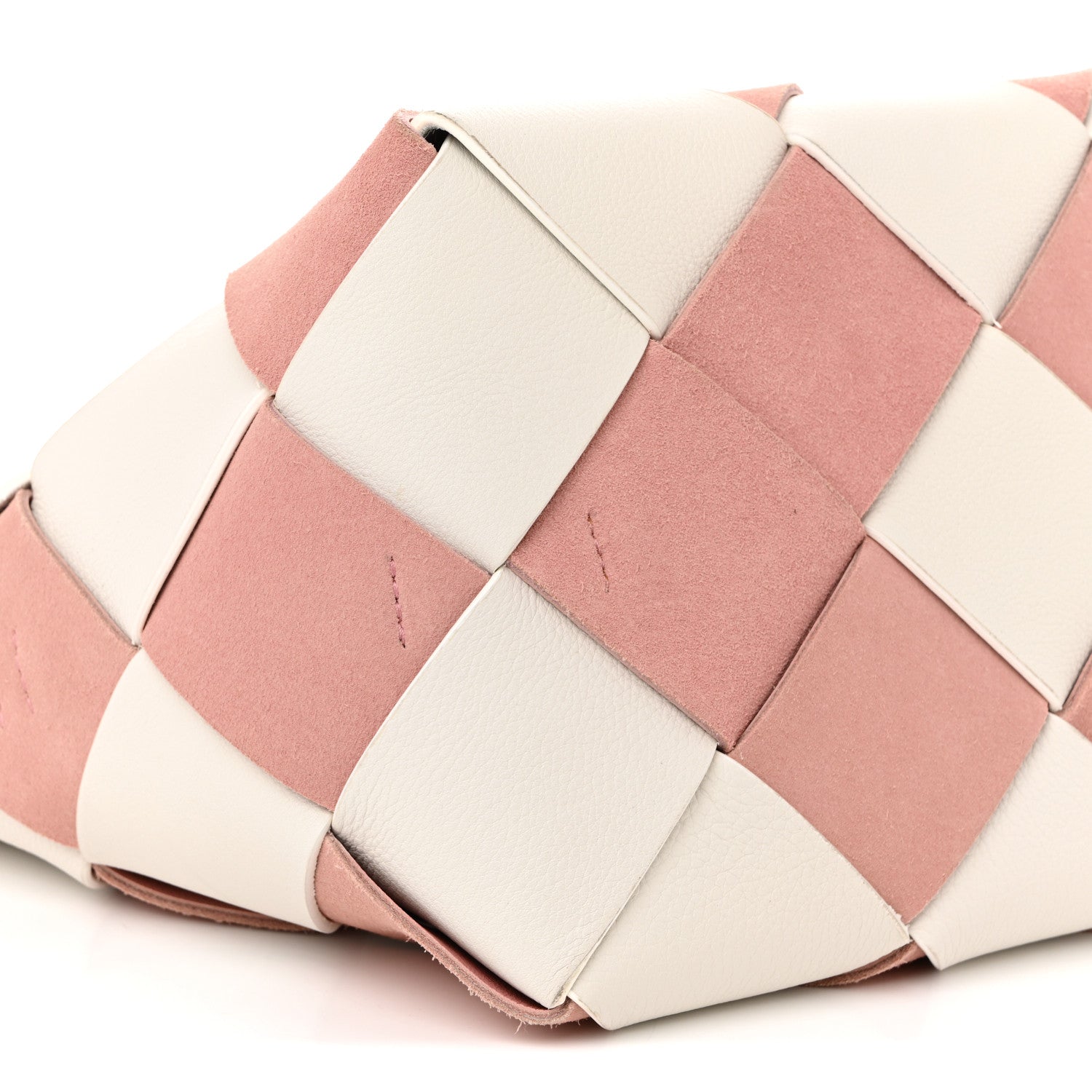 Loewe Calfskin Suede Gingham Woven Basket Bag Soft Pink White 9 of 10