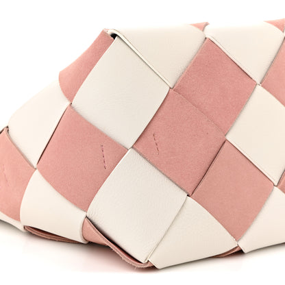 Loewe Calfskin Suede Gingham Woven Basket Bag Soft Pink White 9 of 10