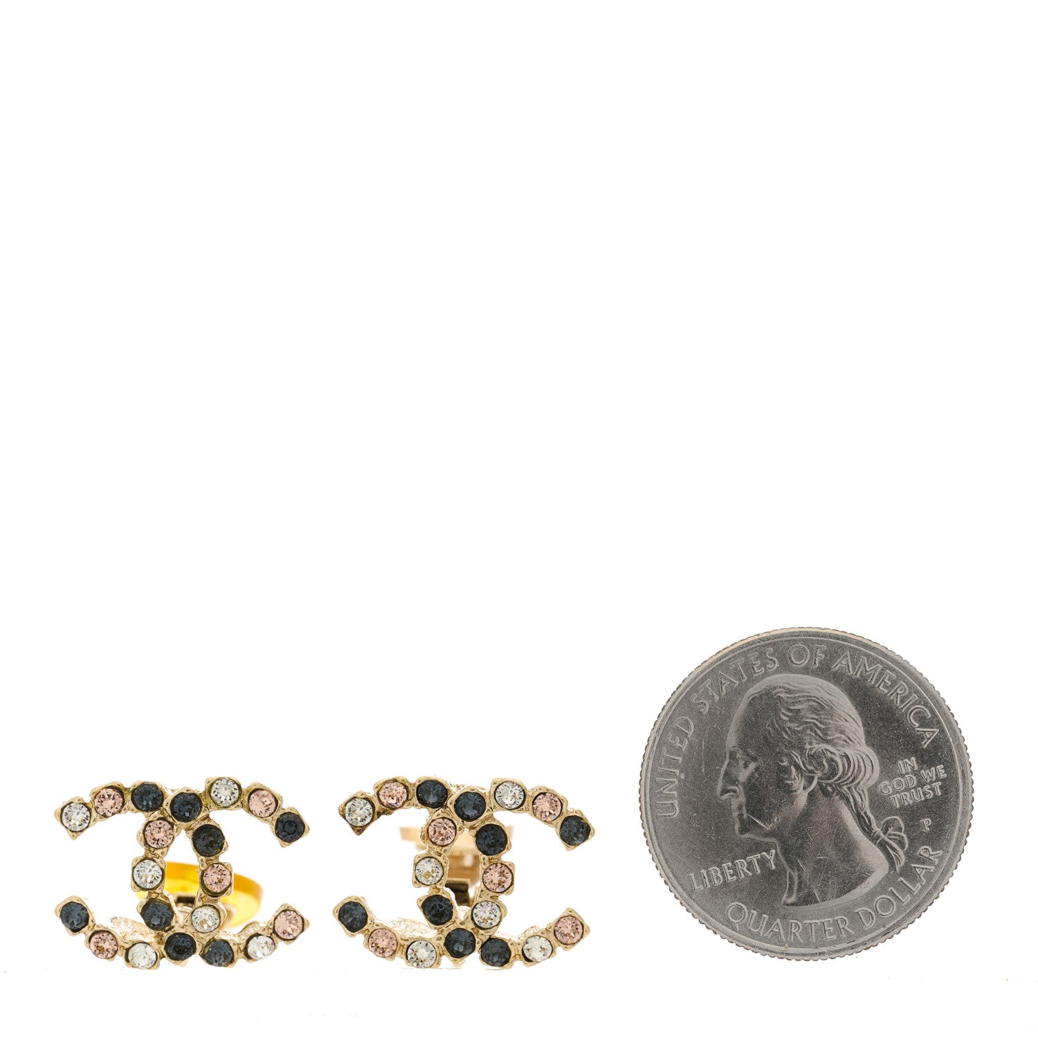 Chanel Crystal CC Clip On Earrings Gold Grey 3 of 6