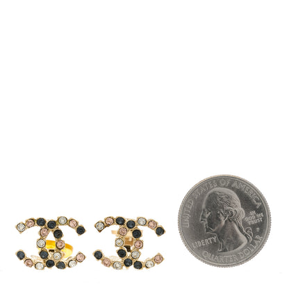 Chanel Crystal CC Clip On Earrings Gold Grey 3 of 6
