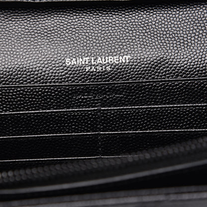 Saint Laurent Grain De Poudre Matelasse Chevron Monogram Chain Wallet Black 6 of 8