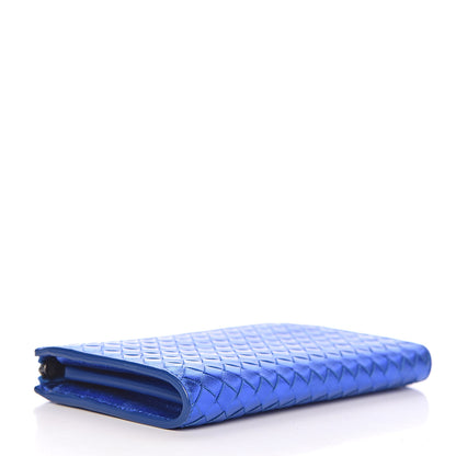 Bottega Veneta Metallic Grosgrain Intrecciato Zip Around Wallet Cobalt 4 of 9