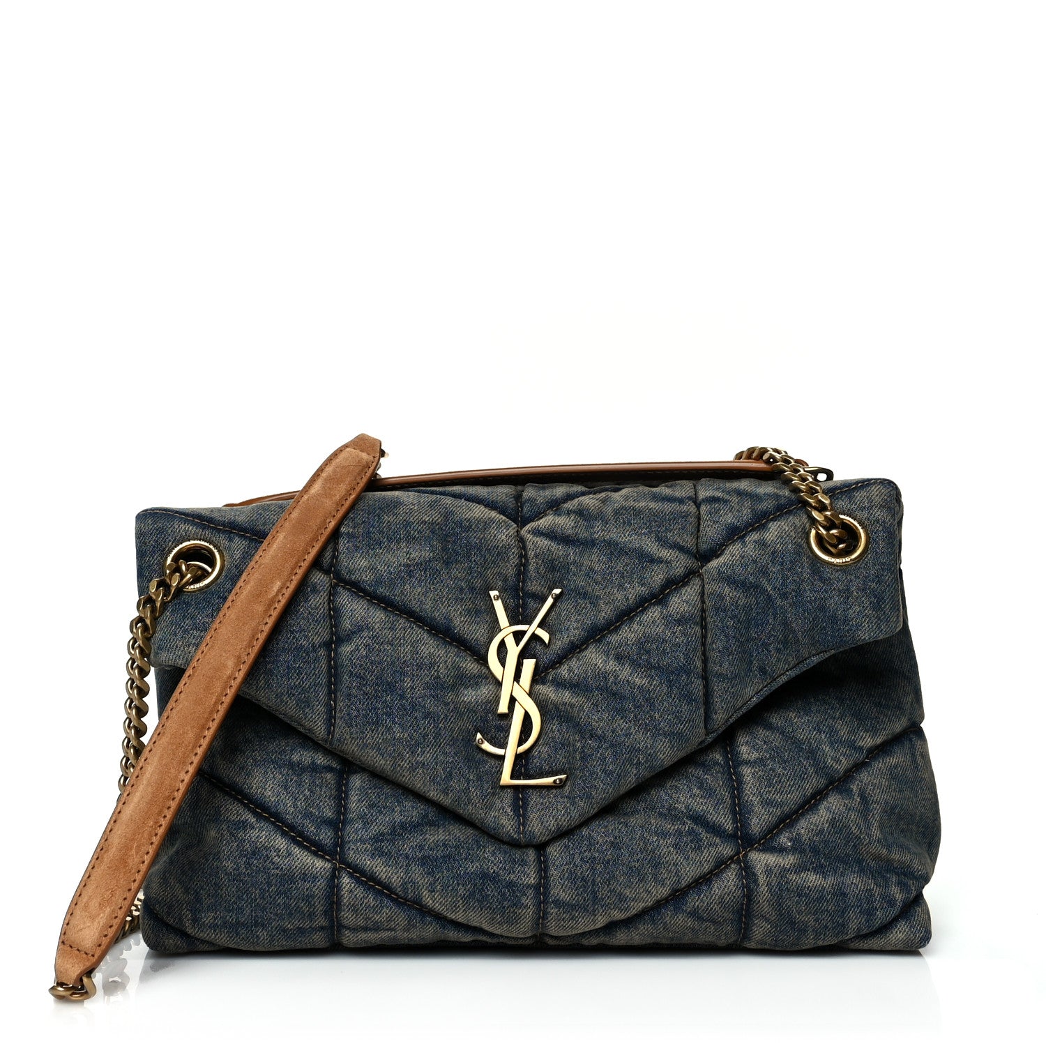 Saint Laurent Denim Quilted Small Loulou Puffer Monogram Chain Satchel Blue Cinnamon 1 of 9
